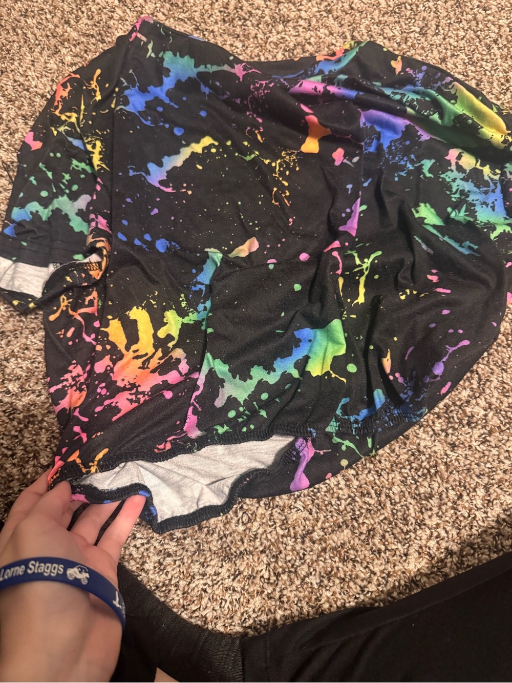 SHEIN Black Crop Top with Neon Rainbow Splash